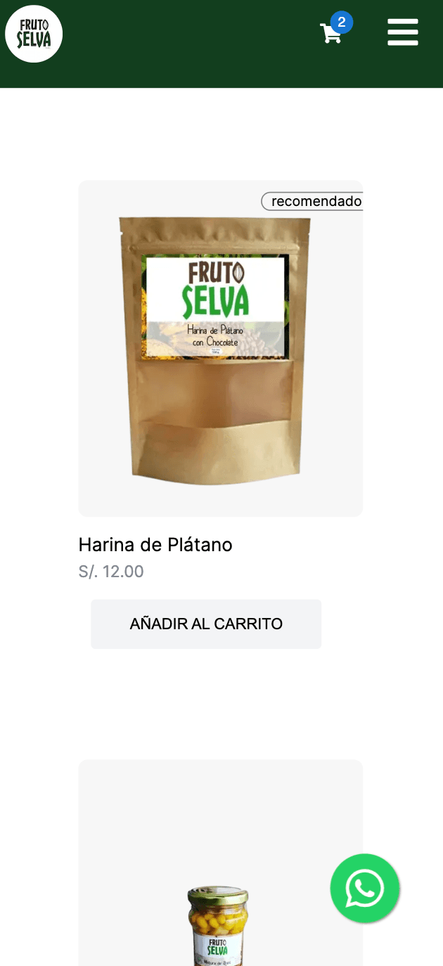 Screenshot of products from Fruto Selva