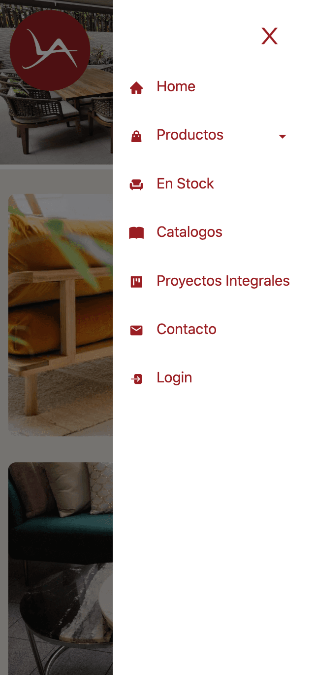 Screenshot of opened side bar from Linea Alcantara